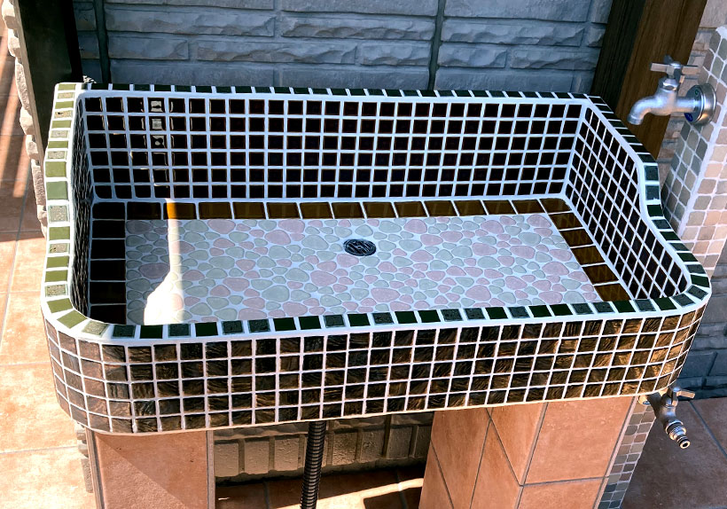 カサブランカタイルガーデンシンク約47cm×約37cm　スタンドセット ガーデンシンク(タイル流し台) | タイルショップたまがわ本店