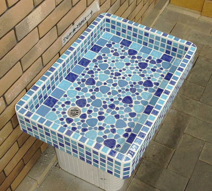 昭和レトロ　タイル　流し台　ガーデンパン　水受け　 昭和レトロなタイル流し台 Lサイズ 左穴シリーズ 送料無料 ガーデン
