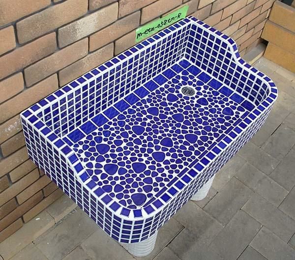 ☆レトロなタイルの流し台☆ 昭和レトロなタイル流し台 Mサイズ レギュラーカラー右穴 スーパー