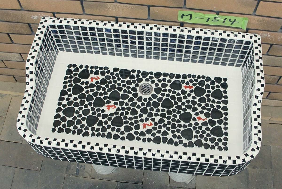 ガーデンシンク タイル 流し台 昭和レトロ モザイクタイル張り Mサイズ