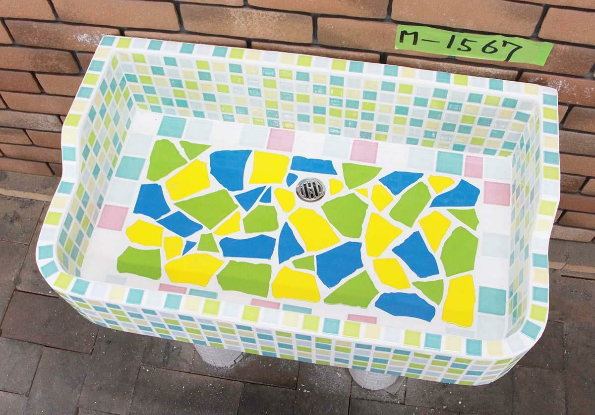 ガーデンシンク タイル 流し台 昭和レトロ モザイクタイル張り Mサイズ