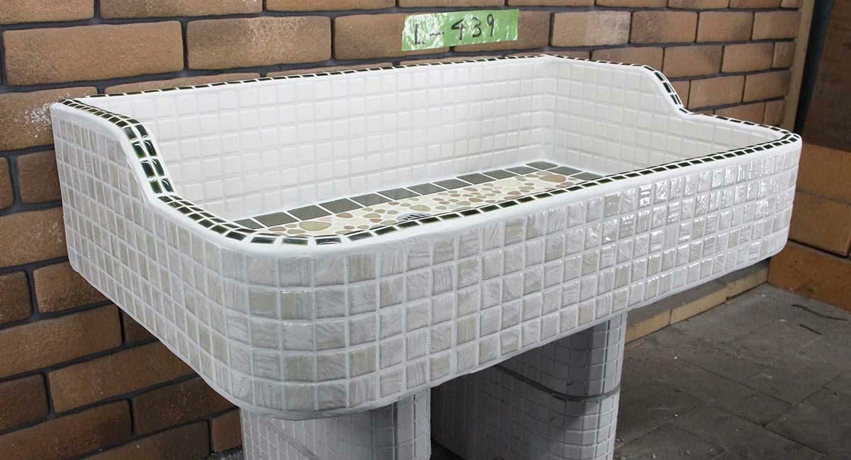 ガーデンシンク タイル Lサイズ-439 昭和レトロ モザイクタイル張り
