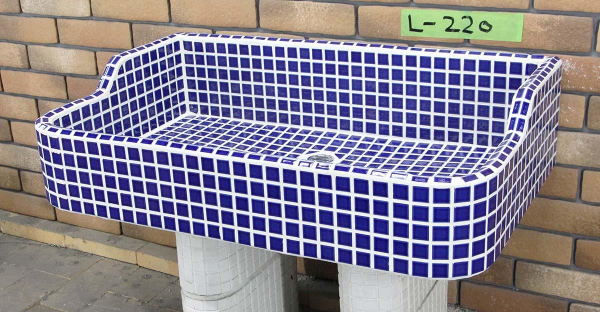 ガーデンシンク タイル 流し台 昭和レトロ モザイクタイル張り Lサイズ