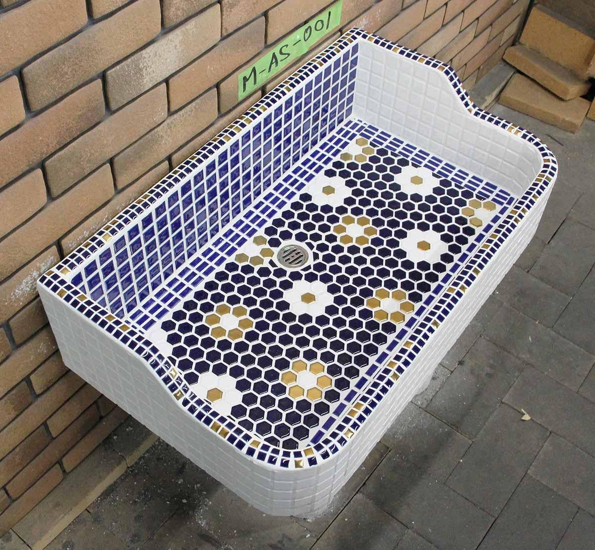ガーデンシンク タイル 流し台 昭和レトロ モザイクタイル張り Mサイズ